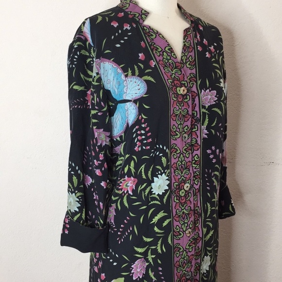 New Citron Silk Button Down Tunic/ Kimono M - Picture 2 of 5
